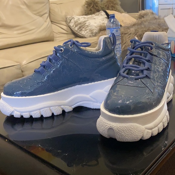 Platform Shoes Faux Crocodile Sneakers Blue Music Festival Style - Picture 4 of 8